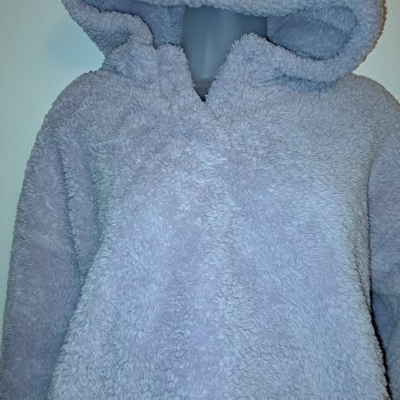 LUKKA LUX Women's Purple Fleece Cozy Sherpa Hoodie 1/4 Button Size Small - Picture 7 of 9